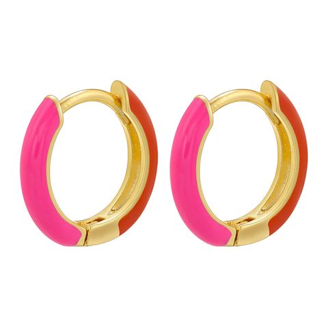 1 Pair Basic Simple Style Circle Round Enamel Plating Copper 18k Gold Plated Hoop Earrings