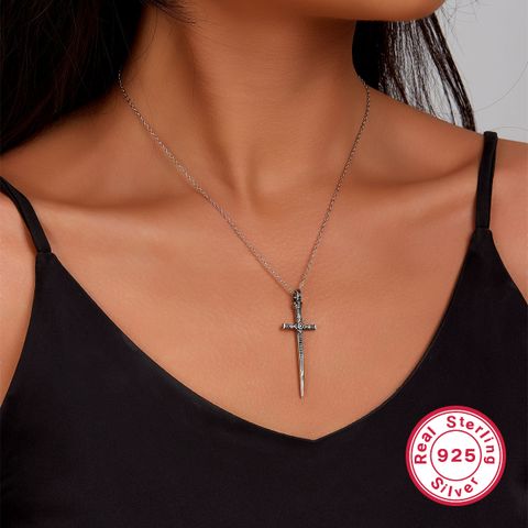 Retro Lady Cross Sterling Silver Plating White Gold Plated Pendant Necklace