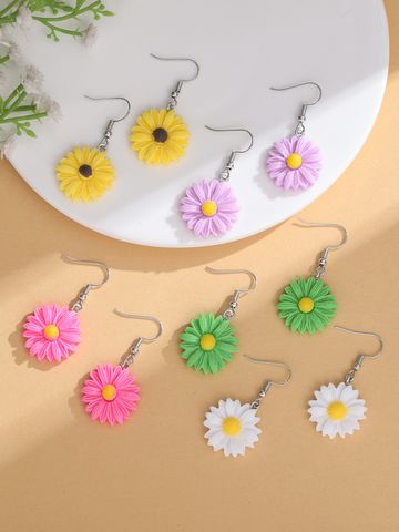 5 Pairs Streetwear Chrysanthemum Resin Drop Earrings