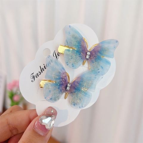 Fairy Style Gradient Color Butterfly Plastic Resin Rhinestone Hair Clip