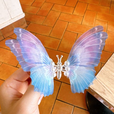 Chinoiserie Tassel Butterfly Imitation Pearl Gauze Hair Clip