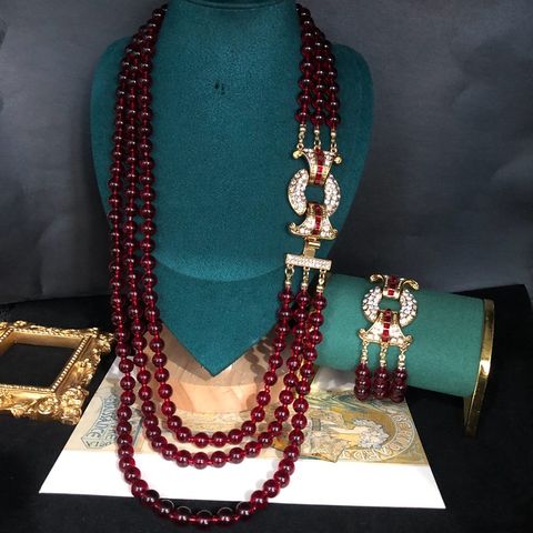 Wholesale Jewelry Classical Retro Lady Geometric Alloy Glass Plating Bracelets Necklace