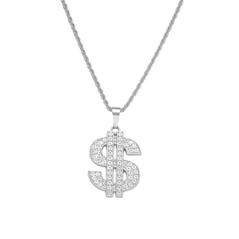 Hip-hop Dollar Stainless Steel Alloy Inlay Rhinestones Unisex Pendant Necklace