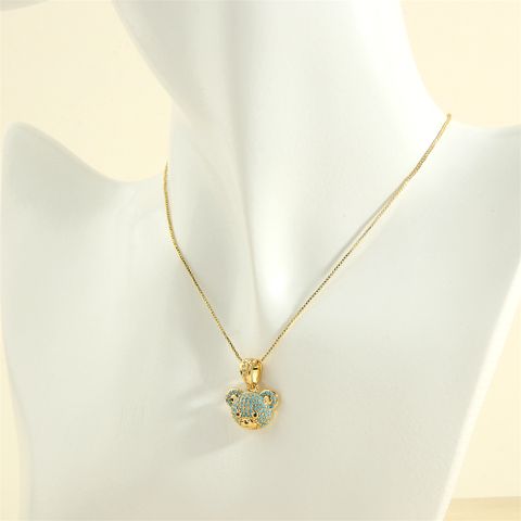 Cute Simple Style Little Bear Copper 18k Gold Plated Zircon Pendant Necklace In Bulk