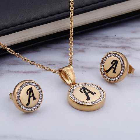 Stainless Steel 18K Gold Plated Sweet Plating Letter Earrings Necklace