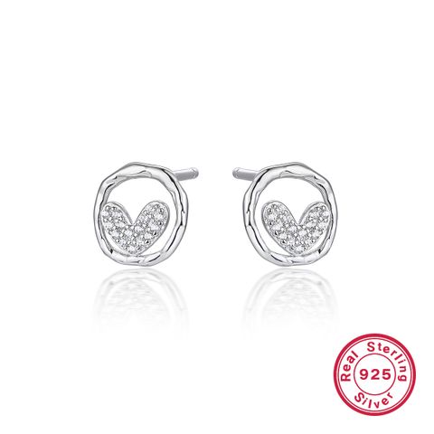 1 Pair Basic Simple Style Star Moon Heart Shape Plating Inlay Sterling Silver Zircon White Gold Plated Ear Studs
