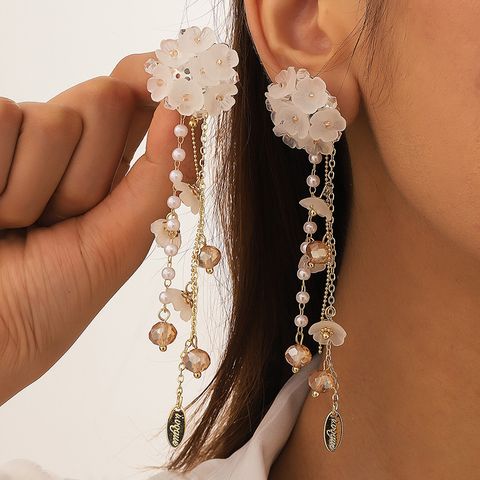1 Pair Elegant Tassel Flower Alloy Drop Earrings