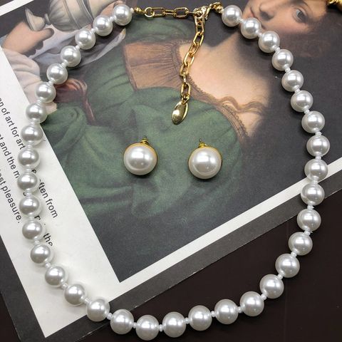 Wholesale Jewelry Retro Solid Color Imitation Pearl Alloy Plating Earrings Necklace