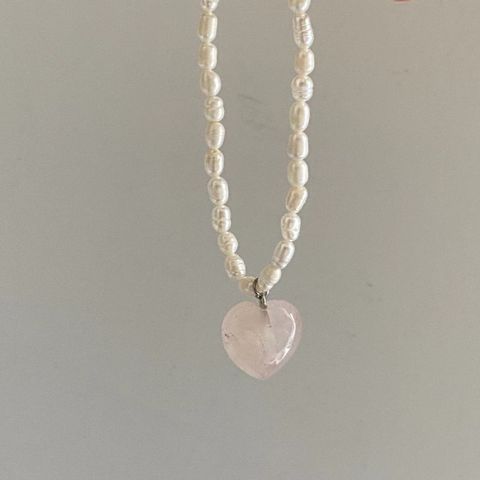 Wholesale Jewelry Simple Style Heart Shape Imitation Pearl Glass Beaded Earrings Necklace