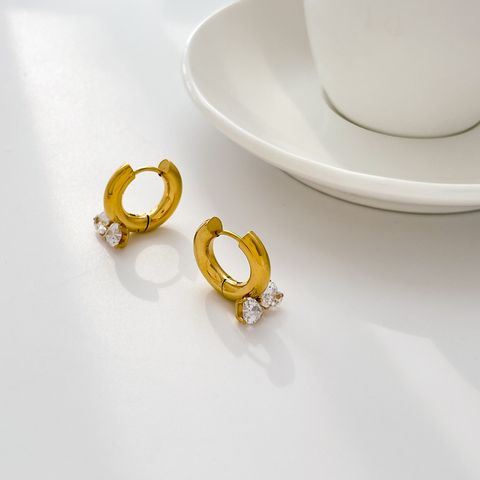 1 Pair Simple Style Solid Color Inlay Titanium Steel Pearl Zircon Drop Earrings
