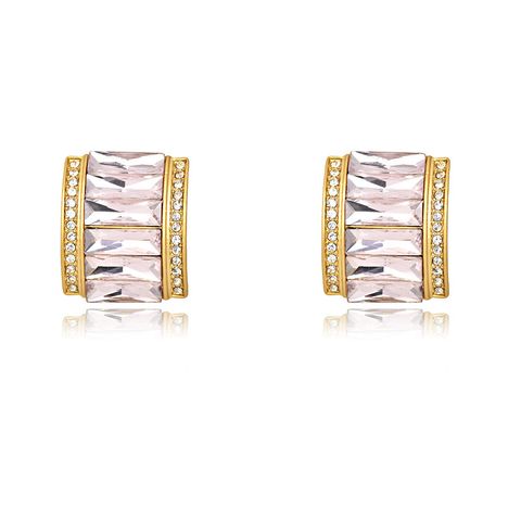1 Pair Simple Style Rectangle Inlay Alloy Crystal Ear Studs