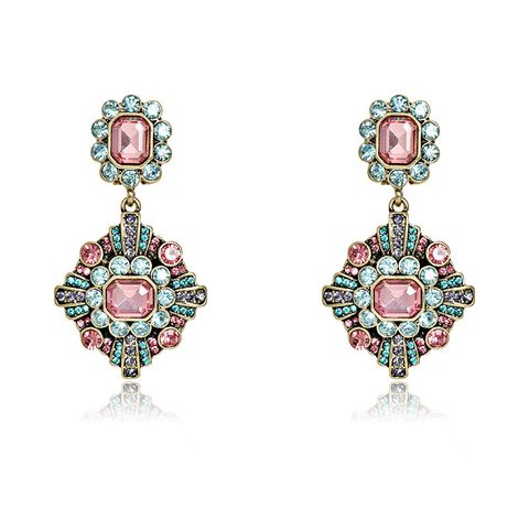 1 Pair Retro Square Inlay Alloy Crystal Drop Earrings
