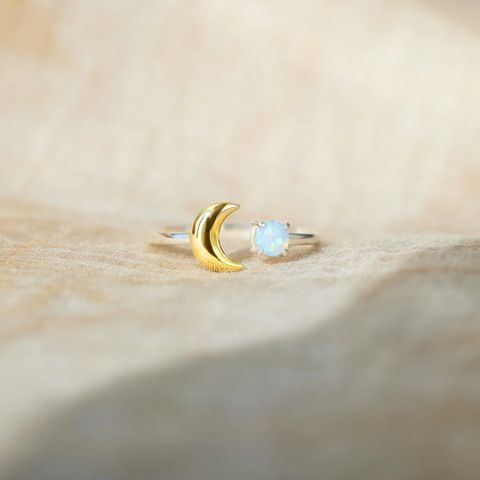 Elegant Streetwear Moon Sterling Silver Plating Inlay Artificial Gemstones Open Rings