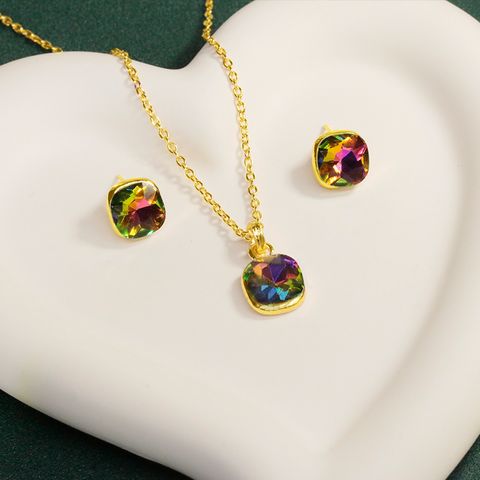 Elegant Shiny Square Alloy Iron Inlay Glass Women's Earrings Necklace