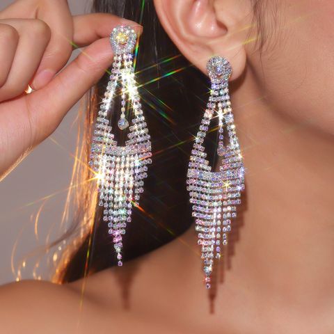 Glam Tassel Rhinestone Plating Silver Plated Women's Dangling Earrings