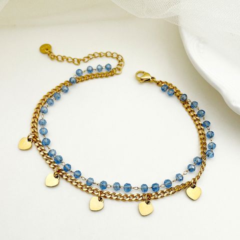 Vacation Classic Style Heart Shape 304 Stainless Steel Plating Crystal Gold Plated Women's Anklet