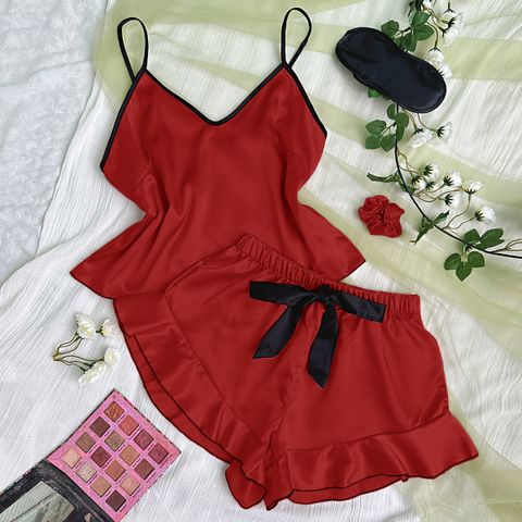 Women's Casual Solid Color Imitated Silk Polyester Shorts Sets