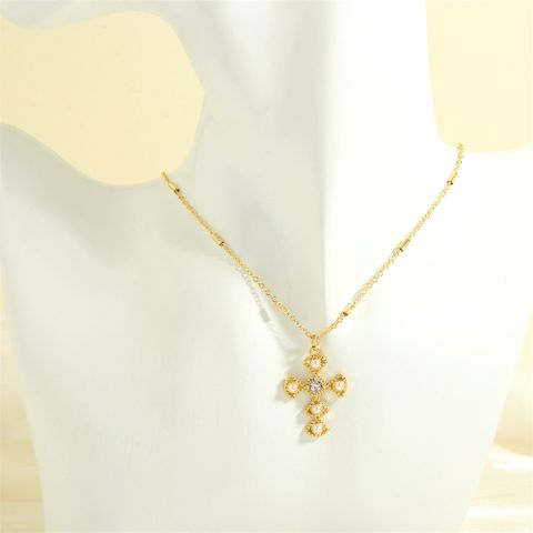 Elegant Luxurious Cross Devil's Eye Heart Shape Copper 18k Gold Plated Zircon Pendant Necklace In Bulk