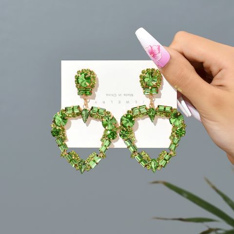 1 Pair Fashion Heart Shape Rhinestone Glass Hollow Out Women's Chandelier Earrings