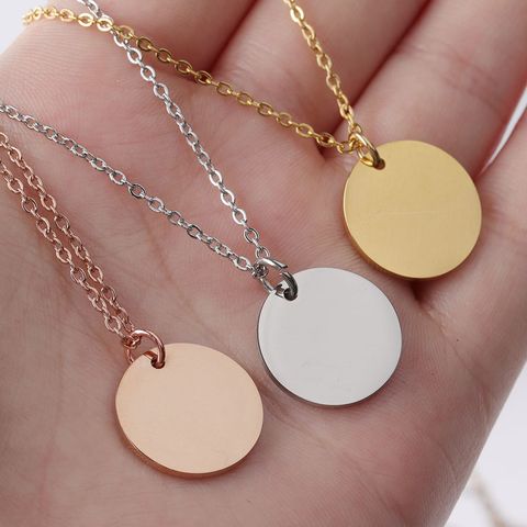 Stainless Steel 18K Gold Plated Simple Style Polishing Round None Pendant Necklace