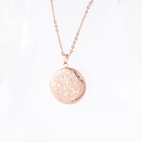Stainless Steel 18K Gold Plated Rose Gold Plated Retro Round Solid Color Flower None Pendant Necklace