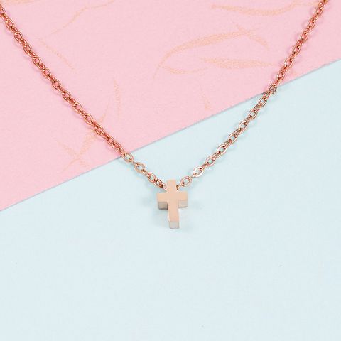 Stainless Steel 18K Gold Plated Basic Classic Style Plating Cross None Pendant Necklace