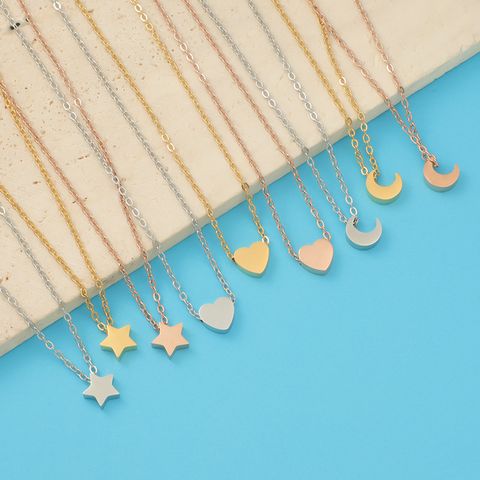 Stainless Steel 18K Gold Plated Lady Simple Style Star Moon Heart Shape None Pendant Necklace
