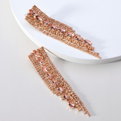1 Pair Fashion Tassel Glass Metal Inlay Artificial Gemstones Women's Drop Earrings
