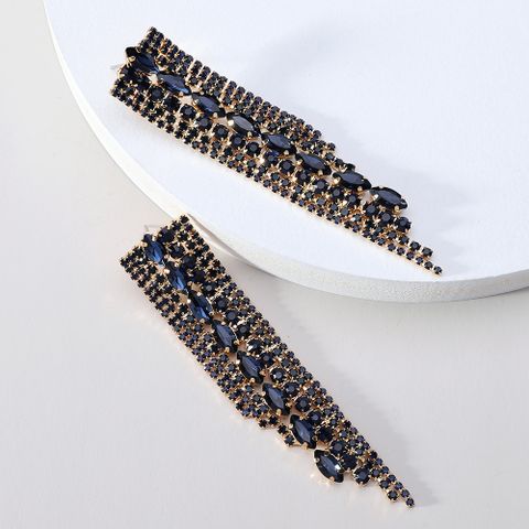 1 Pair Fashion Tassel Glass Metal Inlay Artificial Gemstones Women's Drop Earrings