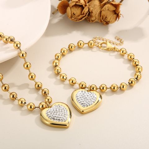 Titanium Steel 18K Gold Plated Casual Vacation Plating Heart Shape Bracelets Necklace