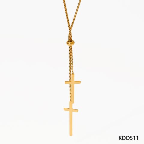 304 Stainless Steel 16K Gold Plated White Gold Plated Gold Plated Classic Style Plating Cross Necklace