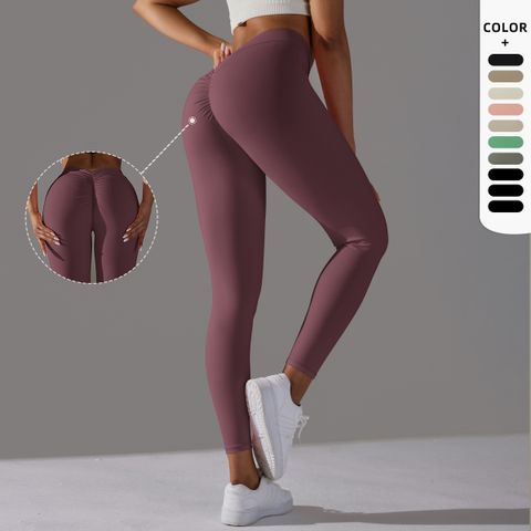 Sports Solid Color Nylon Cotton Blend Active Bottoms Leggings