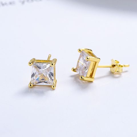 1 Pair Lady Square Plating Inlay Sterling Silver Zircon Ear Studs