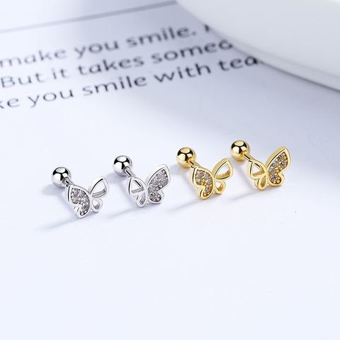 1 Pair Simple Style Butterfly Plating Inlay Sterling Silver Artificial Gemstones Ear Studs