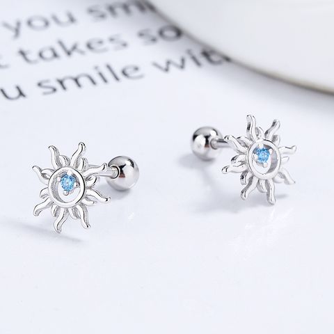 1 Pair Simple Style Sun Inlay Sterling Silver Gem Ear Studs