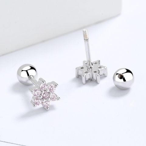 1 Pair Simple Style Snowflake Plating Inlay Sterling Silver Zircon Ear Studs