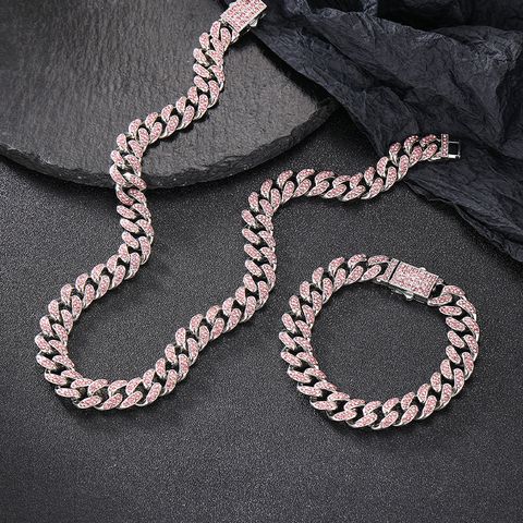 Wholesale Jewelry Hip-hop Rock Cool Style Solid Color Alloy Rhinestones Inlay Bracelets Necklace