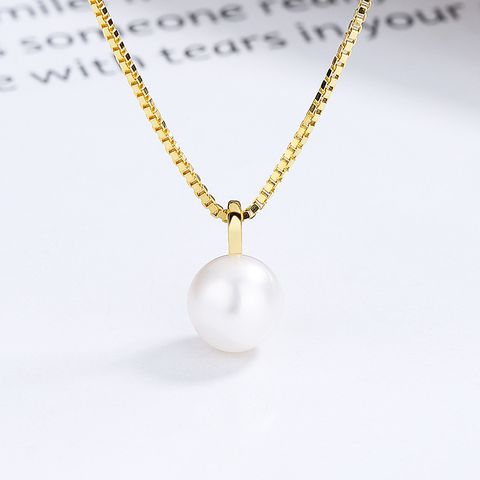 Simple Style Pearl Sterling Silver Plating Charms Pendant Necklace