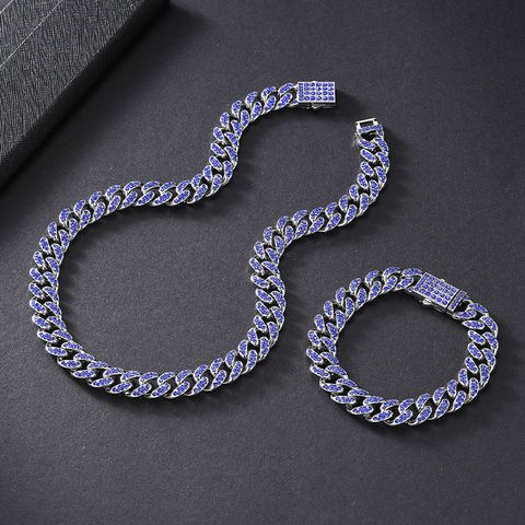 Wholesale Jewelry Hip-hop Rock Cool Style Solid Color Alloy Rhinestones Inlay Bracelets Necklace