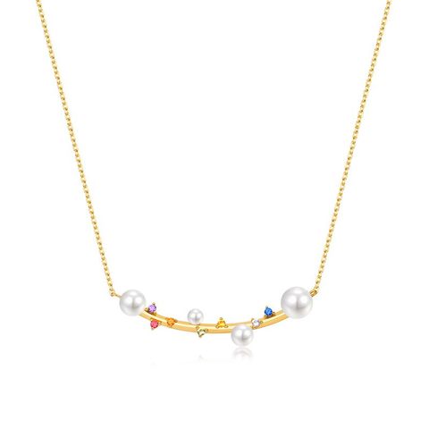 Classic Style Geometric Sterling Silver Plating Inlay Zircon Gold Plated Necklace