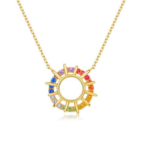 Retro Sun Sterling Silver Plating Inlay Zircon Gold Plated Necklace