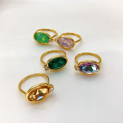 Modern Style Oval Copper Plating Inlay Artificial Gemstones Rings