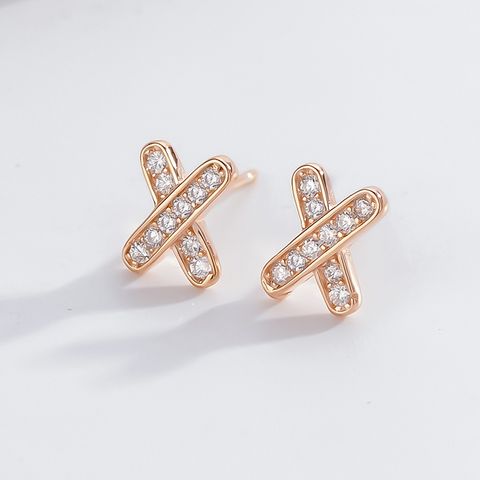 1 Pair Basic Letter Inlay Sterling Silver Zircon Ear Studs