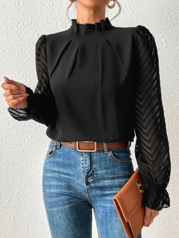 Women's Blouse Long Sleeve Blouses Ruffles Elegant Solid Color