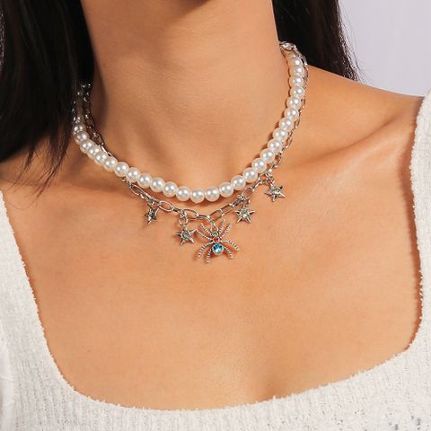 Vacation Star Spider Artificial Pearl Zinc Alloy Inlay Rhinestones Women's Double Layer Necklaces