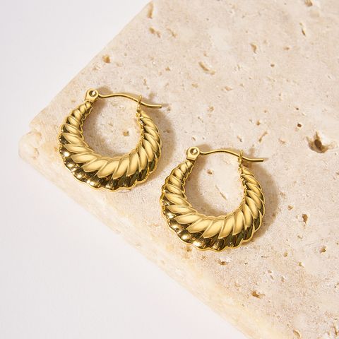 1 Pair Streetwear Spiral Stripe Plating 304 Stainless Steel 18K Gold Plated Hoop Earrings