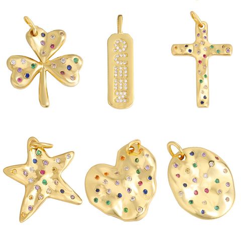 Classic Style Cross Star Copper Plating Inlay Zircon 18k Gold Plated Charms Jewelry Accessories