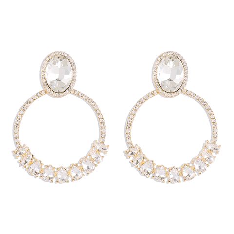 1 Pair Elegant Vintage Style Oval Water Droplets Inlay Alloy Rhinestones Drop Earrings