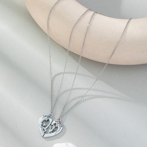 Korean Style Dolphin Heart Shape Stainless Steel Alloy Inlay Rhinestones Couple Pendant Necklace