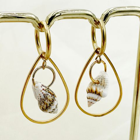 1 Pair Casual Vacation Beach Conch Plating 304 Stainless Steel Shell 14K Gold Plated Earrings